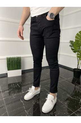 شلوار جین مشکی مردانه پاچه تنگ پنبه (نخی) پوشاک ورزشی بلند کد 92490299