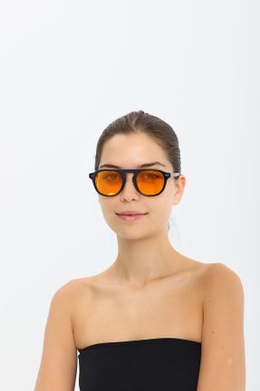 عینک آفتابی نارنجی زنانه 46 UV400 استخوان مات گربه ای کد 762307053
