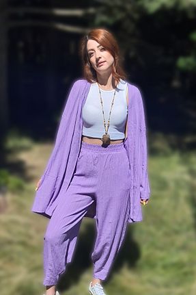 کیمونو و کافتان بنفش زنانه بافتنی MODA DERİN - کد 762632692