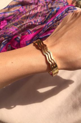 دستبند استیل طلائی زنانه فولاد ( استیل ) کد 165819064