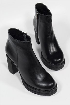 بوت / نیم بوت مشکی زنانه چرم خالص TUNAELLİ - کد 763050093
