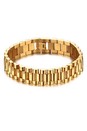 دستبند استیل (فولاد) طلائی مردانه استیل (فولاد) Chavin - کد 68159306