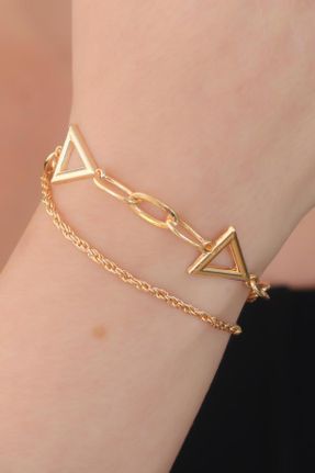 دستبند جواهر طلائی زنانه فلزی کد 763526232