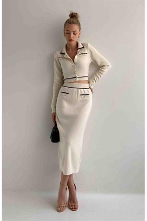 ست بالاتنه و پائین تنه بژ زنانه بافتنی fujya - کد 764002492