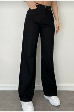 شلوار جین مشکی زنانه پاچه راحت فاق بلند جین ساده جوان بلند کد 471615706