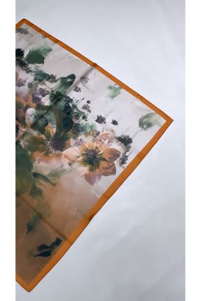 روسری نارنجی پلی استر 90 x 90 طرح گلدار کد 764620169