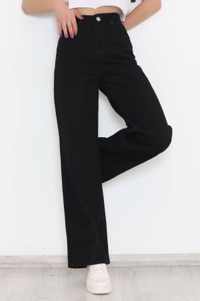 شلوار جین مشکی زنانه پاچه راحت فاق بلند کد 764720326