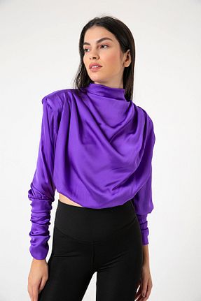 بلوز بنفش زنانه ساده HaleHalaç - کد 763420151