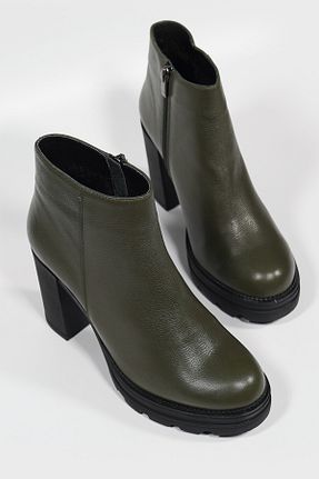 بوت / نیم بوت سبز زنانه چرم خالص TUNAELLİ - کد 763047207