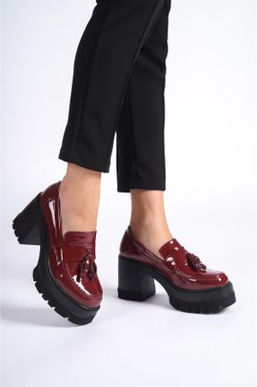 کفش لوفر زرشکی زنانه پاشنه متوسط ( 5 - 9 cm ) کد 757179322
