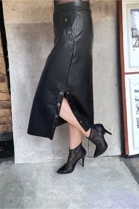 دامن مشکی زنانه چرم مصنوعی Bebe Plus - کد 764523696