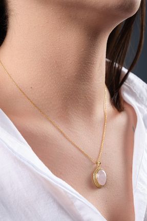 گردنبند نقره صورتی زنانه 925 عیار Ssilhoutte Doğaltaş - کد 684628388