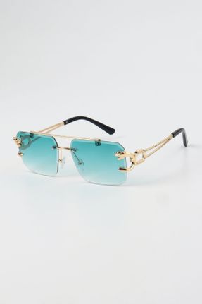 عینک آفتابی سبز زنانه 60 UV400 فلزی سایه روشن مستطیل کد 764358409