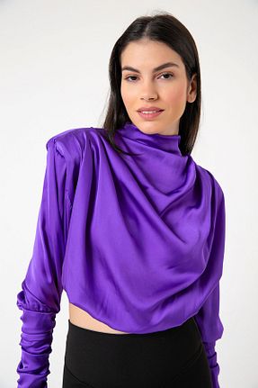 بلوز بنفش زنانه ساده HaleHalaç - کد 763420151