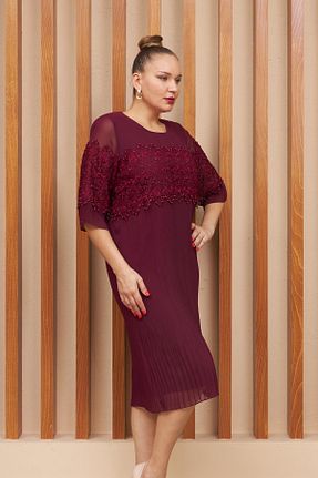 لباس مجلسی سایز بزرگ بنفش زنانه یقه دوچرخه Rmg - کد 763157587