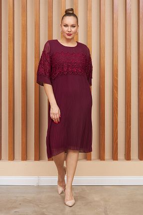 لباس مجلسی سایز بزرگ بنفش زنانه یقه دوچرخه Rmg - کد 763157587