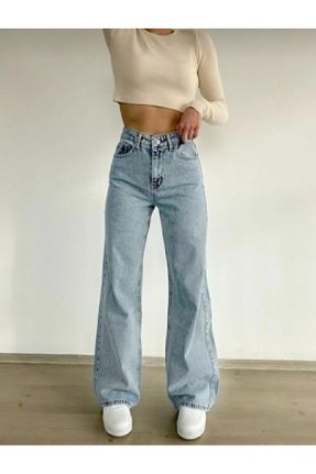 شلوار جین آبی زنانه پاچه راحت فاق بلند جین ساده جوان بلند کد 474499646
