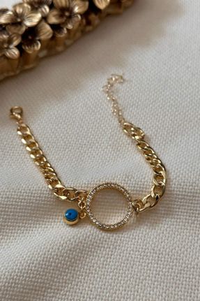 دستبند جواهر طلائی زنانه برنز کد 764358960