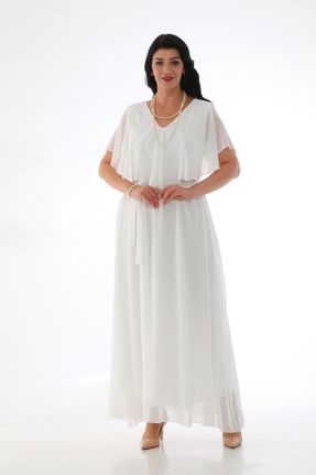 لباس مجلسی سایز بزرگ سفید زنانه یقه هفت شیفون سایز بزرگ کد 764820811