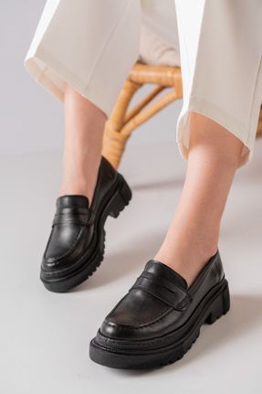کفش لوفر مشکی زنانه چرم مصنوعی پاشنه کوتاه ( 4 - 1 cm ) کد 655244126