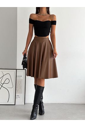 دامن قهوه ای زنانه چرم مصنوعی Ozy Fashion - کد 765337107