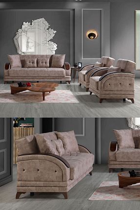 ست مبل قهوه ای 3+3+1+1 Eymense - کد 765927553