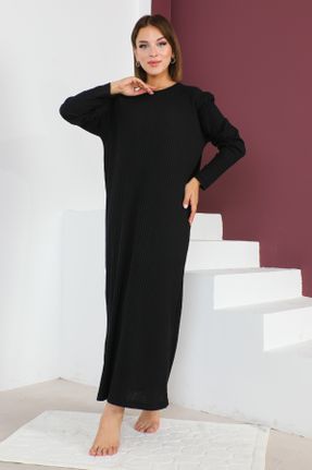 لباس مشکی زنانه بافت سایز بزرگ آستین-بلند کد 766197583