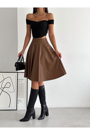 دامن قهوه ای زنانه چرم مصنوعی Ozy Fashion - کد 765337107