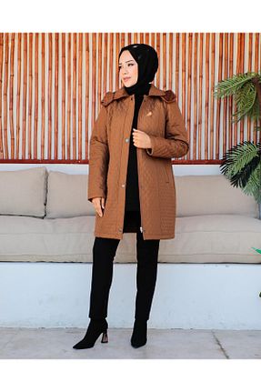 پالتو پشمی قهوه ای زنانه سایز بزرگ KMKkombin - کد 765383074