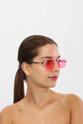 عینک آفتابی صورتی زنانه 50 UV400 استخوان مات گرد کد 766868458