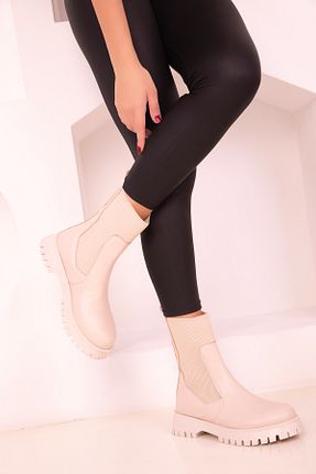 بوت / نیم بوت بژ زنانه چرم مصنوعی SOHO - کد 764505165