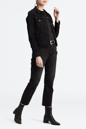 شلوار جین مشکی زنانه پاچه لوله ای فاق بلند پنبه - پلی استر - الاستن استاندارد کد 58018725