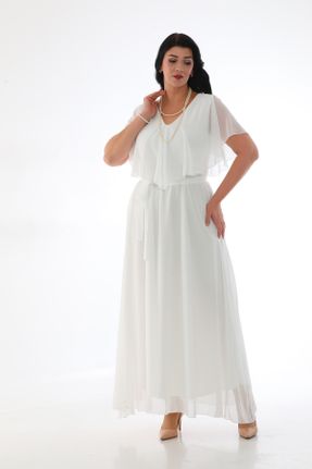 لباس مجلسی سایز بزرگ سفید زنانه یقه هفت شیفون سایز بزرگ کد 764820811
