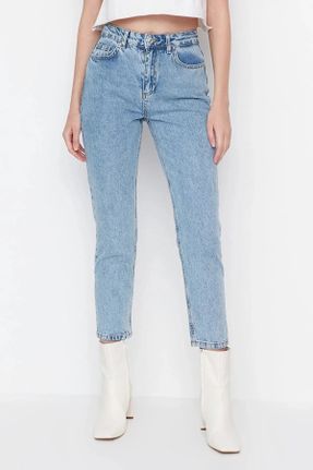 شلوار جین آبی زنانه پاچه لوله ای فاق بلند جین جوان کد 363494454