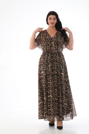 لباس مجلسی سایز بزرگ قهوه ای زنانه سایز بزرگ شیفون یقه هفت کد 764974189