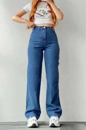 شلوار جین آبی زنانه پاچه لوله ای فاق بلند کد 765420097