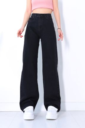 شلوار جین مشکی زنانه پاچه لوله ای سوپر فاق بلند پارچه ای ساده کد 765615112