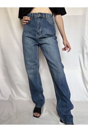 شلوار جین آبی زنانه پاچه گشاد فاق بلند ساده بلند کد 765686502