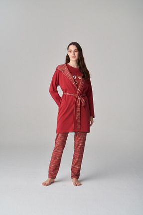 ست لباس راحتی زرشکی زنانه ساده Feyza Pijama - کد 326264848