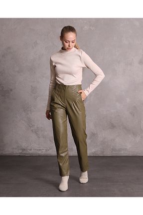 شلوار خاکی زنانه چرم مصنوعی 1Moda1Tarz - کد 766285090