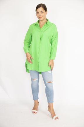 پیراهن سبز زنانه رگولار پنبه - پلی استر کد 766960059