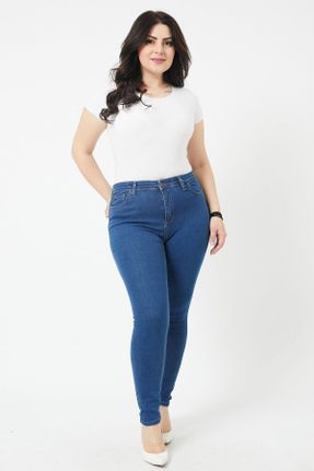 شلوار جین سایز بزرگ نارنجی زنانه پاچه تنگ فاق بلند استاندارد کد 101213744