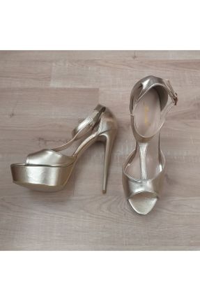 کفش مجلسی طلائی زنانه چرم طبیعی پاشنه بلند ( +10 cm) پاشنه نازک کد 767811365