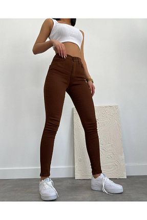 شلوار جین قهوه ای زنانه پاچه تنگ ByCukurovaFrango - کد 767841069