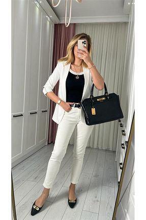 شلوار جین سفید زنانه پاچه تنگ ByCukurovaFrango - کد 767872191