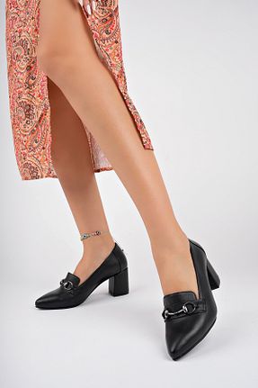 کفش پاشنه بلند کلاسیک مشکی زنانه چرم خالص Deripabuc - کد 766656241