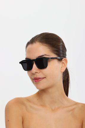 عینک آفتابی مشکی زنانه 50 UV400 استخوان مات مستطیل کد 767101464
