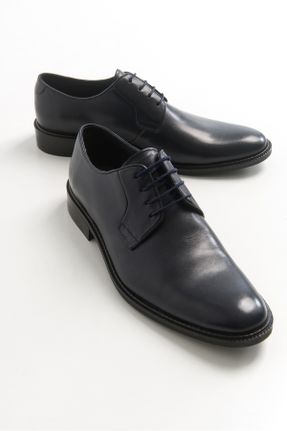 کفش کلاسیک سرمه ای مردانه چرم طبیعی پاشنه کوتاه ( 4 - 1 cm ) پاشنه ساده کد 767842880