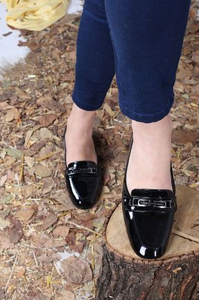 کفش کژوال مشکی زنانه چرم لاکی Elegant Ayakkabı - کد 97074621