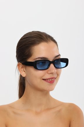عینک آفتابی آبی زنانه 50 UV400 استخوان مات مستطیل کد 767124018